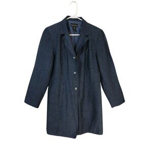 Herman Geist Blazer Jacket Size 10 Womens Linen Blend Navy